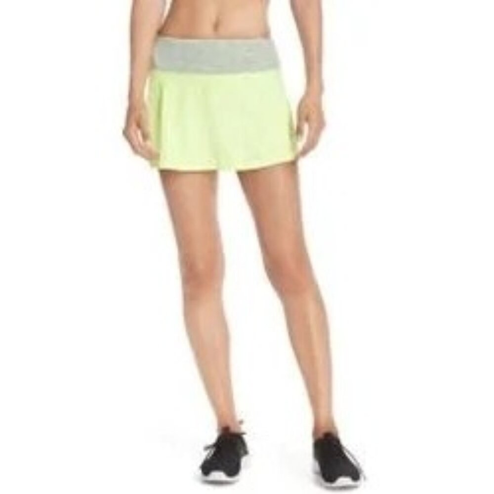 Zella Love Skort Size Medium Pull On Stripe Waist Athleisure Yoga Yellow Green